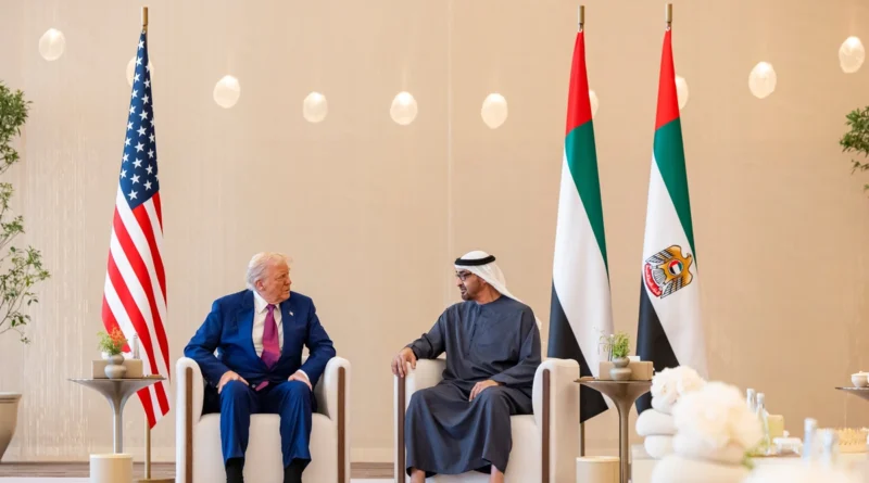 "President Donald Trump announces new import tariffs at international trade forum in Abu Dhabi, 2025"